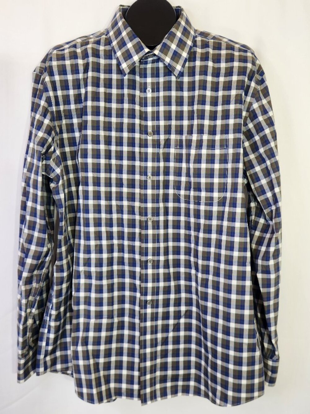 Jos. A. Bank Traveler Dress Shirt Men’s XL Tailored Fit Plaid Blue Green Cotton